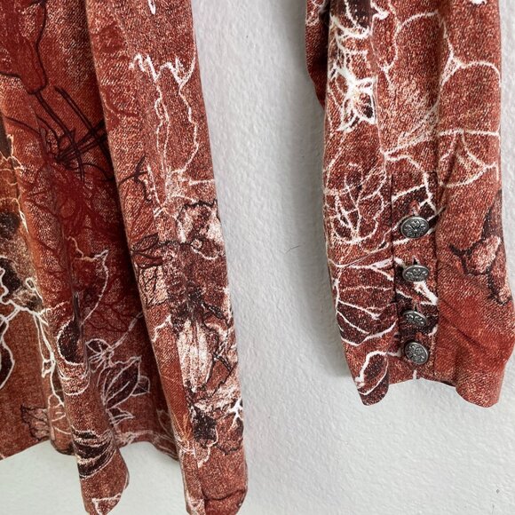 Susan Graver Weekend Plus 1X Rust Floral Long Sleeve Tunic Top Fall Color Shirt - Picture 10 of 11